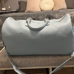TRULY Embossed Pebbled Leather Travel Duffel - Light Blue